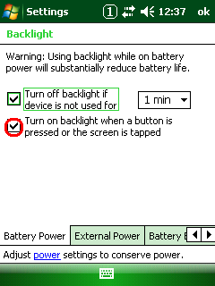 Backlight Settings (Battery Power)